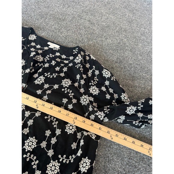 J. Jill Womens Black White Floral Embroidered Cotton Popover Blouse Top SZ M - Picture 9 of 11